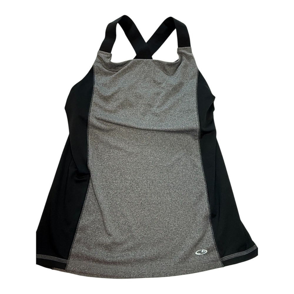 Champion Duo Dry+ Gray Black Racerback Active Tank Top Built-in Bra Womens L